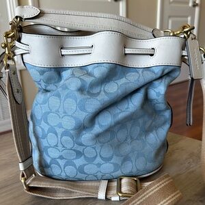 Coach Blue and Cream Shoulder Bucket Bag